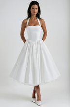 Women's halter neck midi wedding guest dress