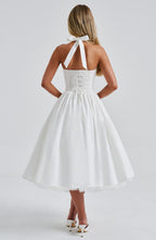 Women's halter neck midi wedding guest dress