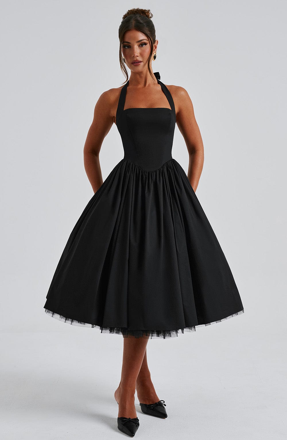 Women's halter neck midi wedding guest dress
