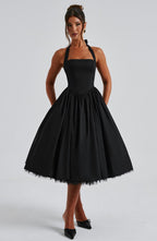 Women's halter neck midi wedding guest dress