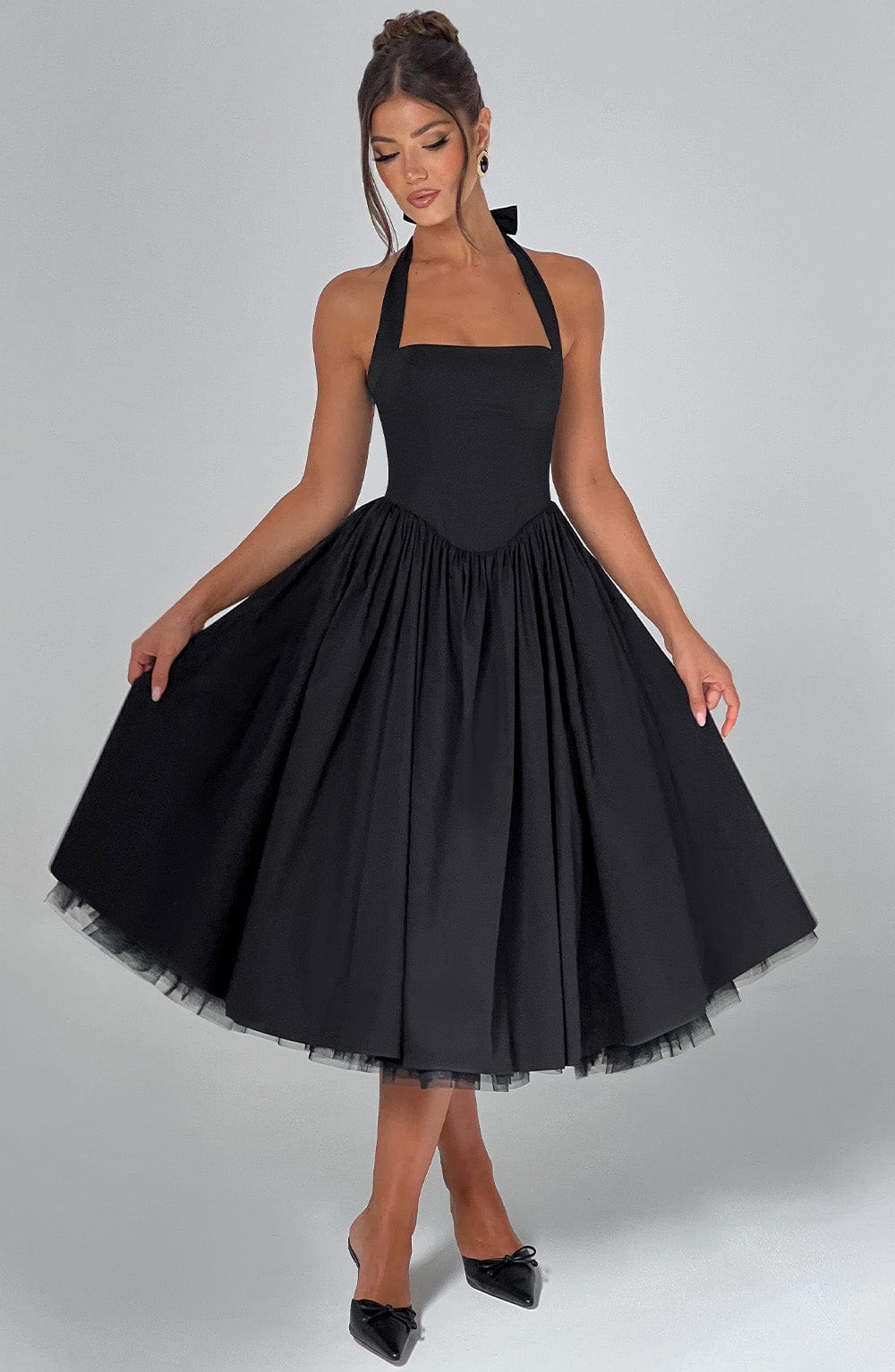 Women's halter neck midi wedding guest dress