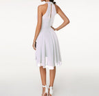 Women's halter neck midi cocktail dress with tiered skirt