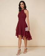 Women's halter neck midi cocktail dress with tiered skirt