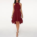 Women's halter neck midi cocktail dress with tiered skirt