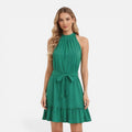 Women's halter neck mini summer dress with tie waist