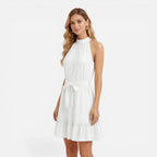 Women's halter neck mini summer dress with tie waist