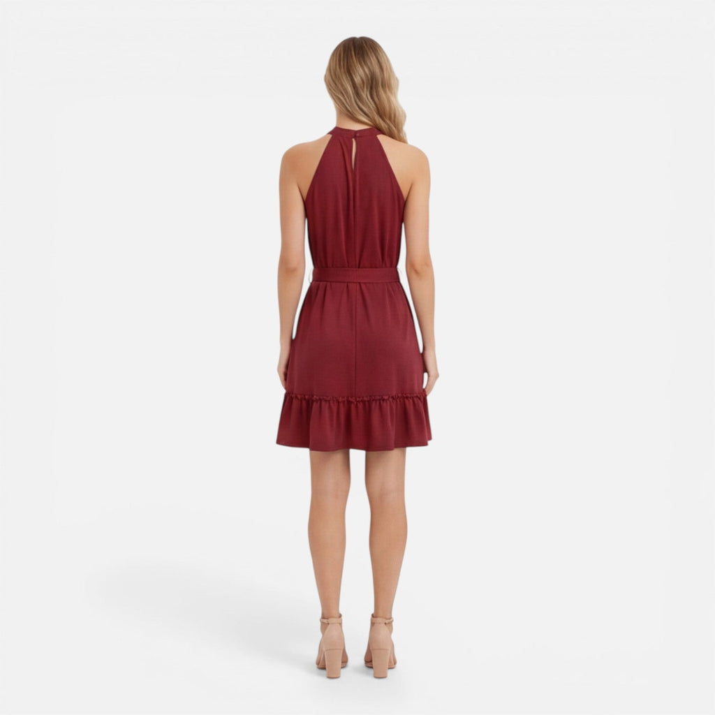 Women's halter neck mini summer dress with tie waist