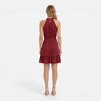 Women's halter neck mini summer dress with tie waist