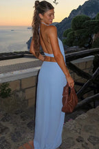 Women's halter neck open back cut-out maxi set