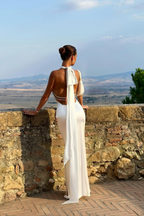 Women's open back maxi wedding guest dress