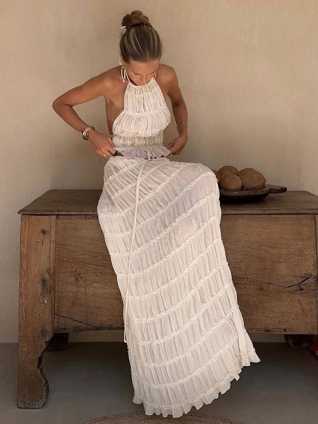 Women's halter neck top and maxi skirt 2-piece set