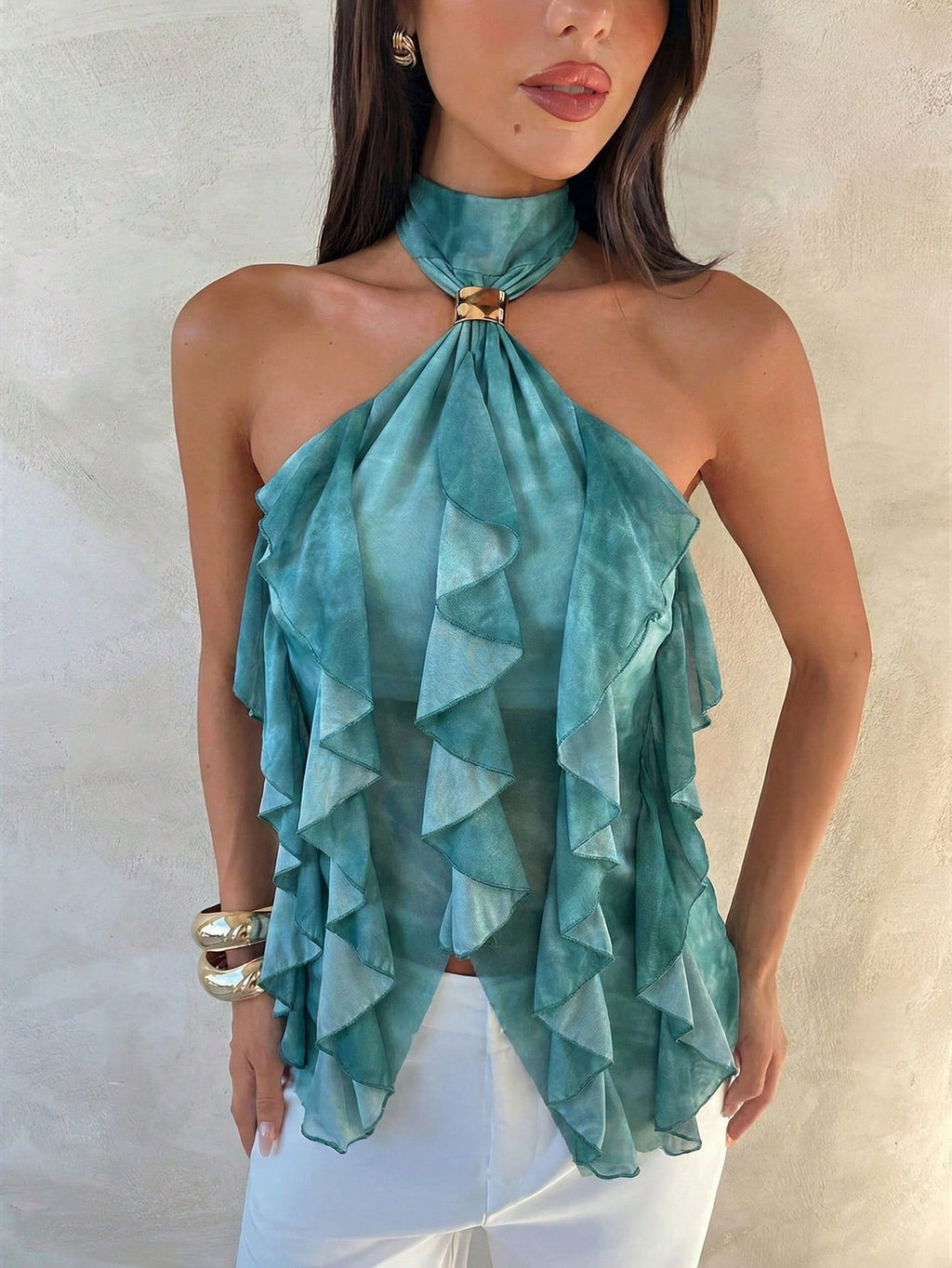 Women's halter neck ruffle party top