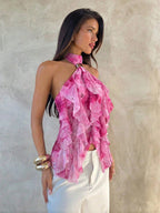 Women's halter neck ruffle party top