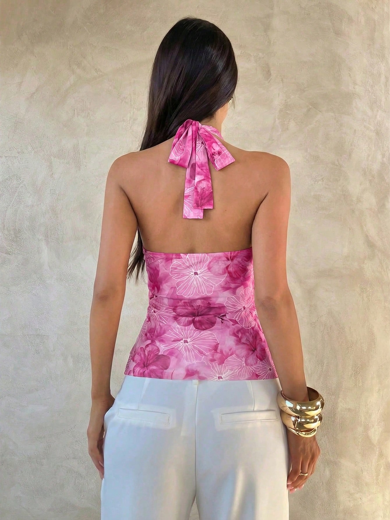 Women's halter neck ruffle party top