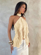 Women's halter neck ruffle party top