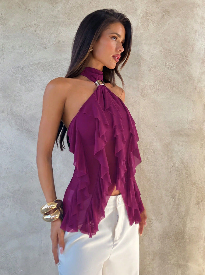 Women's halter neck ruffle party top