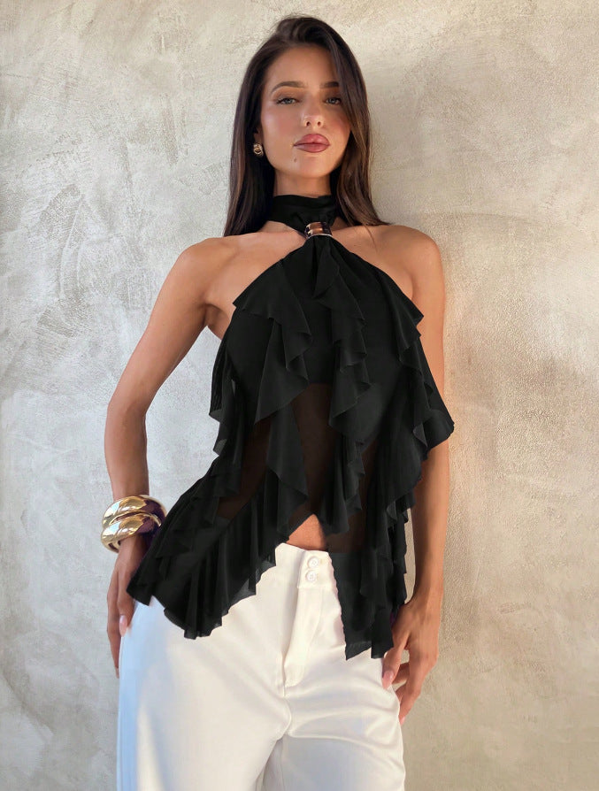 Women's halter neck ruffle party top