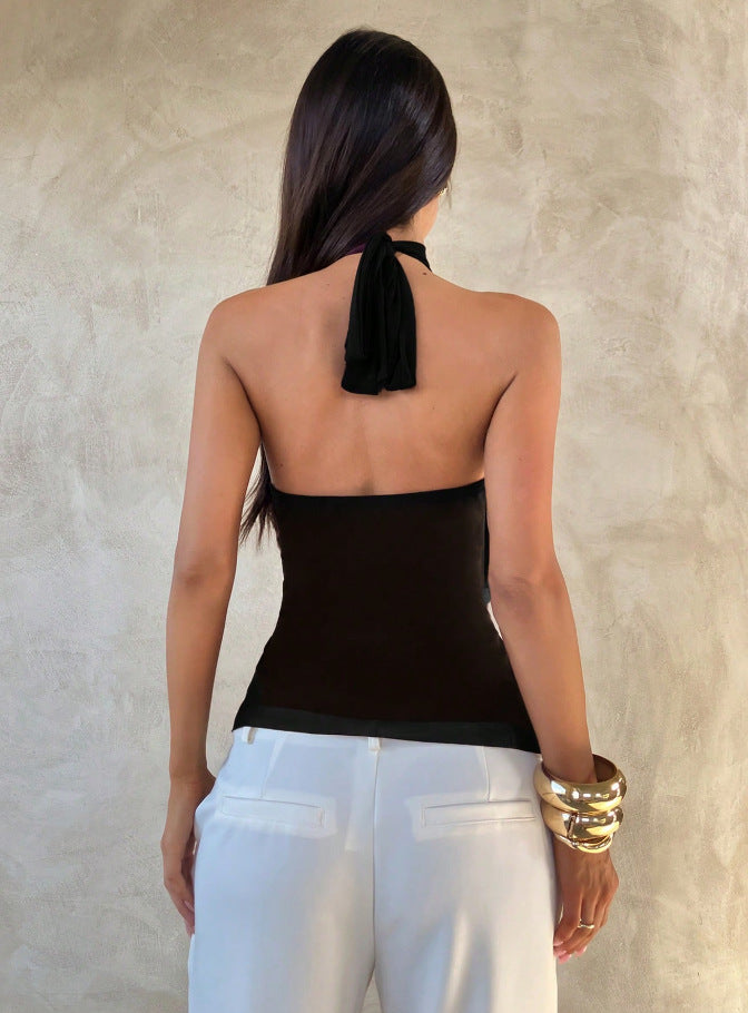 Women's halter neck ruffle party top