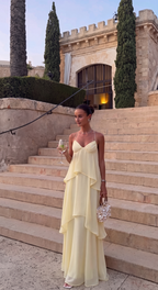Women's halter neck tiered maxi wedding guest dress