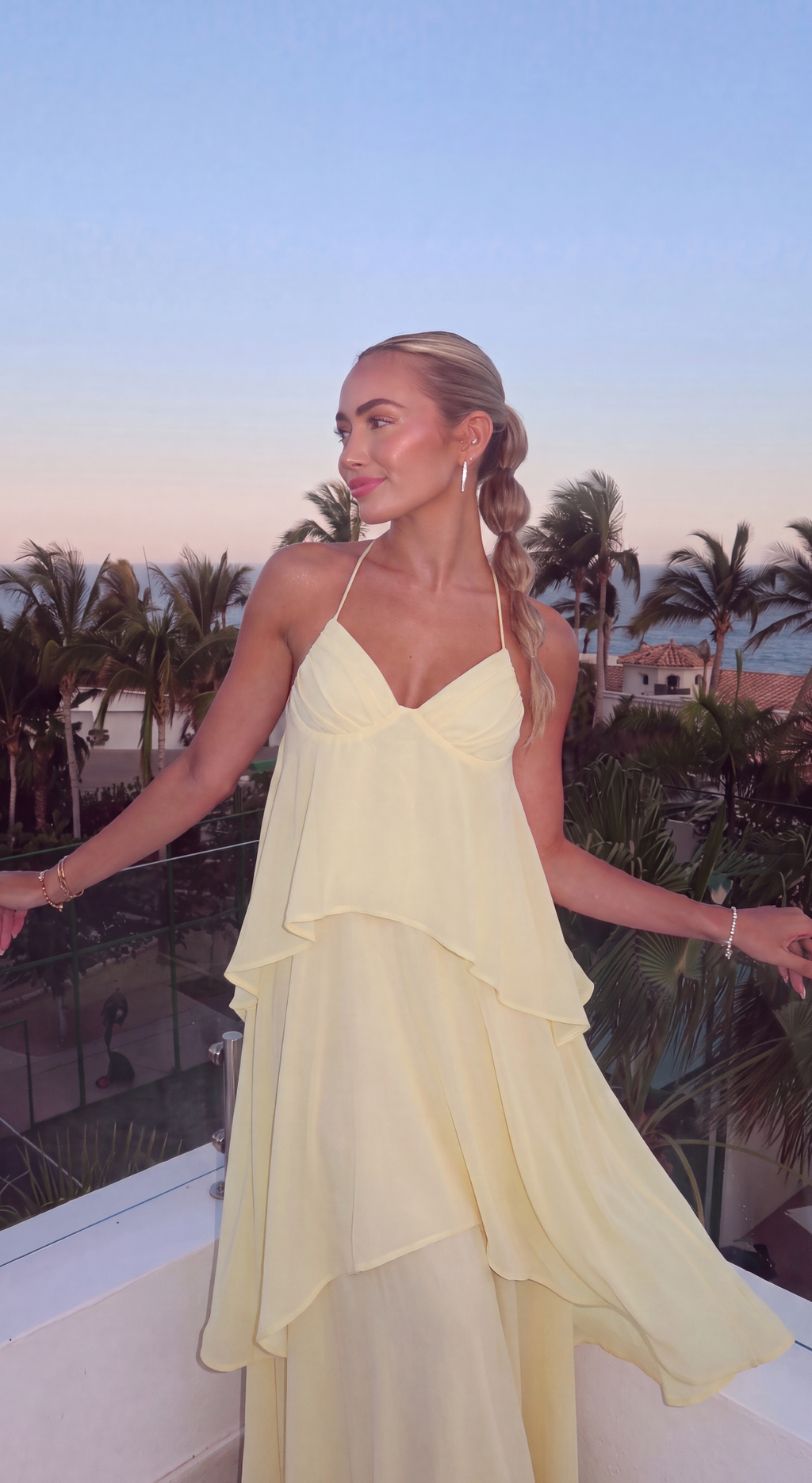 Women's halter neck tiered maxi wedding guest dress