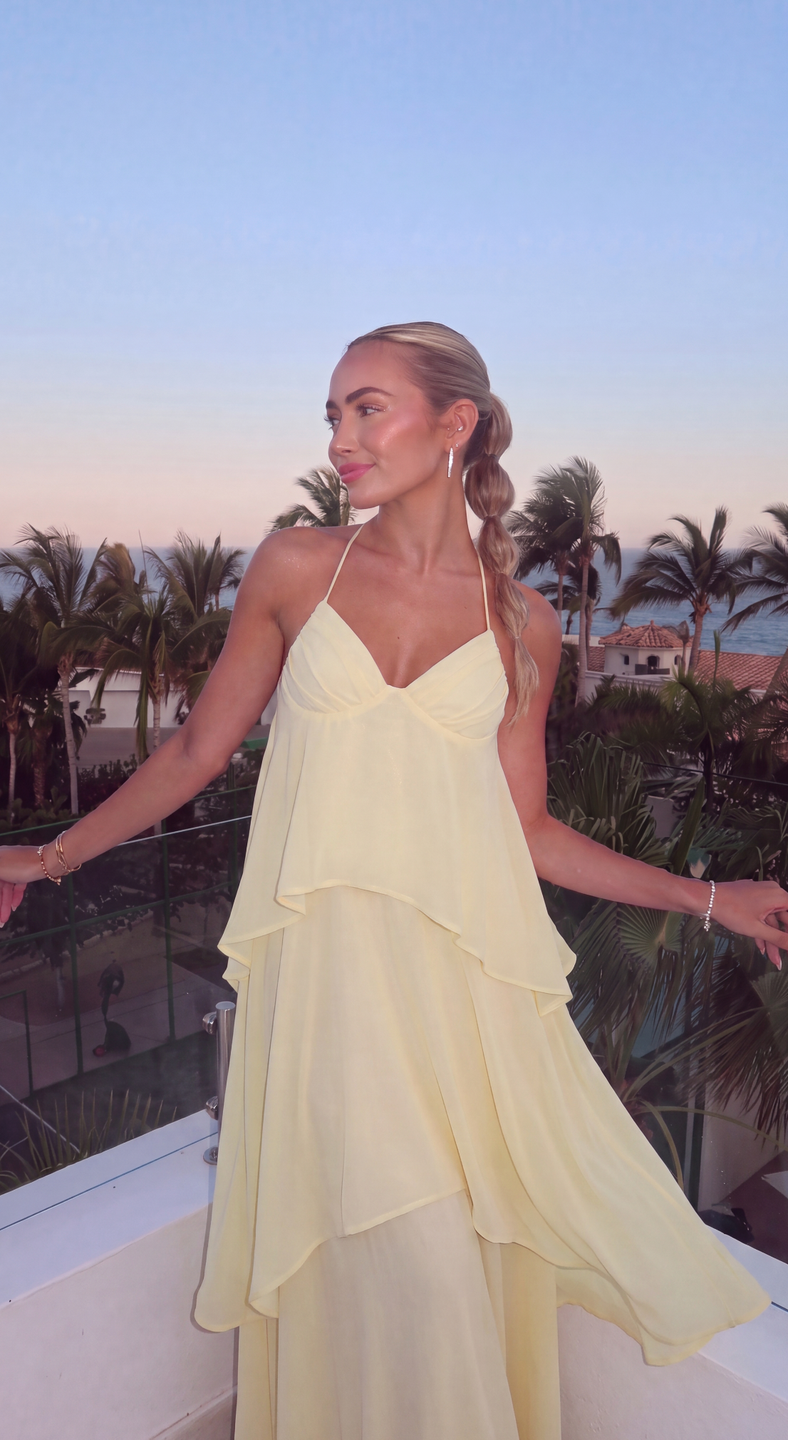 Women's halter neck tiered maxi wedding guest dress