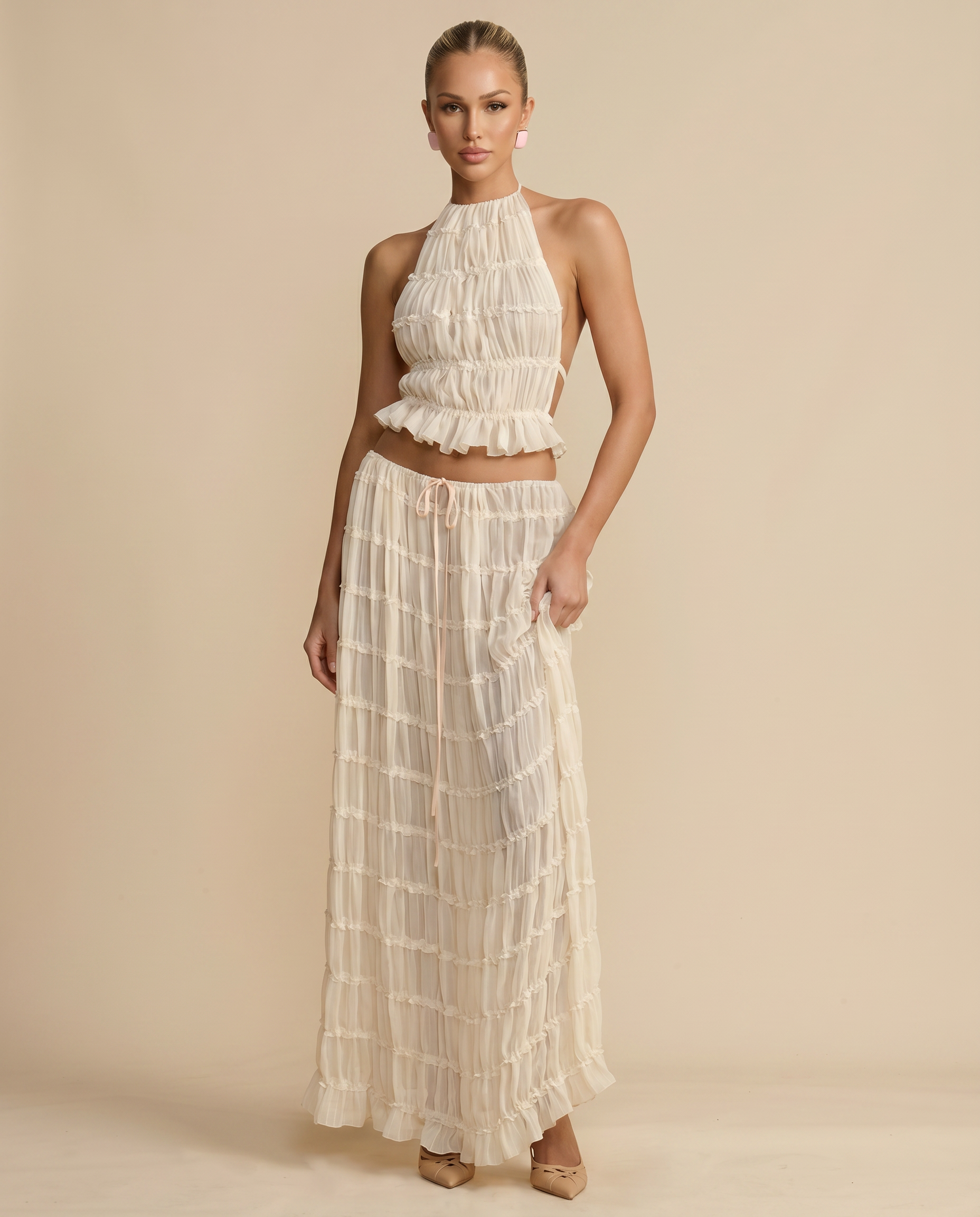 Women's halter top and pleated maxi skirt set