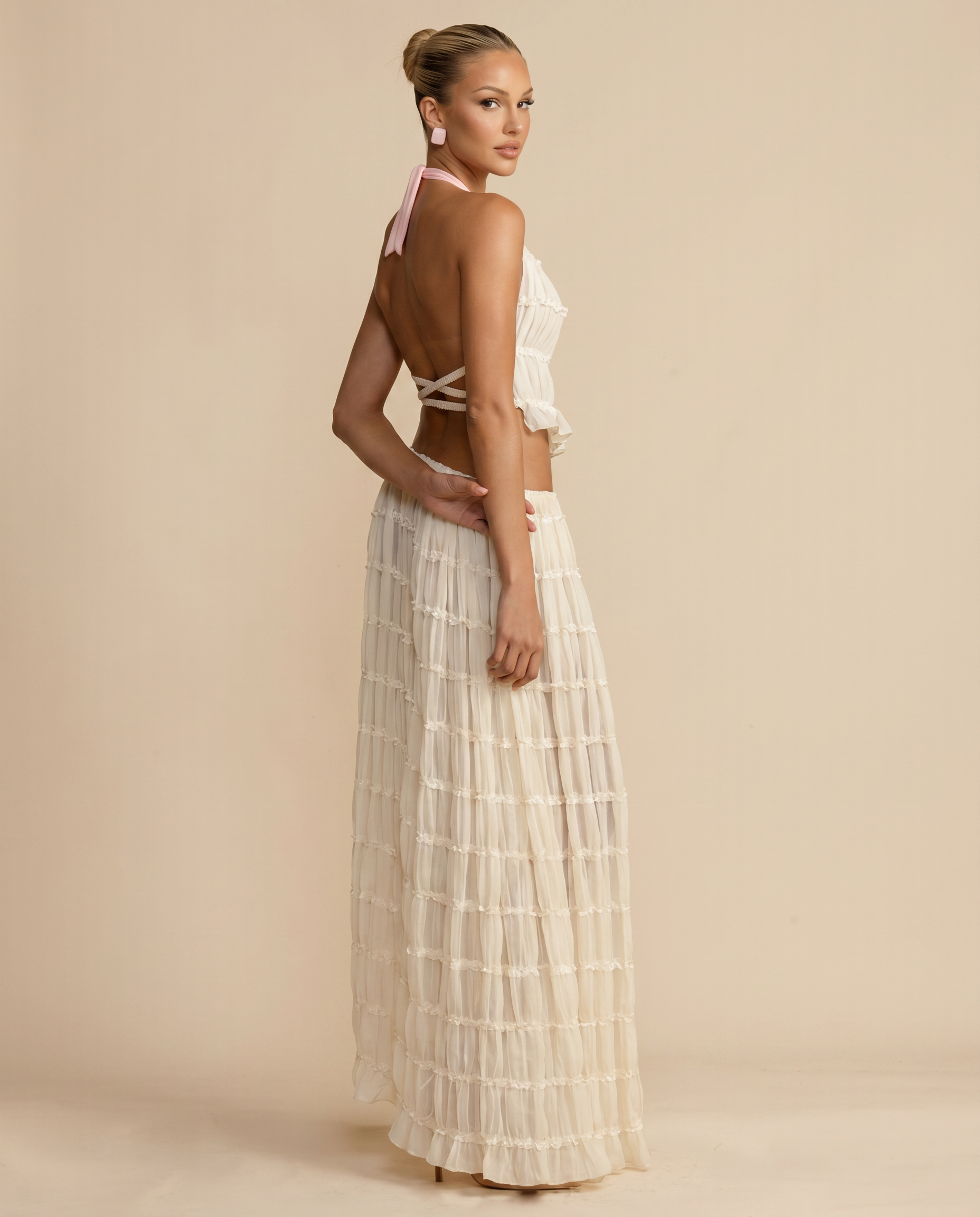 Women's halter top and pleated maxi skirt set