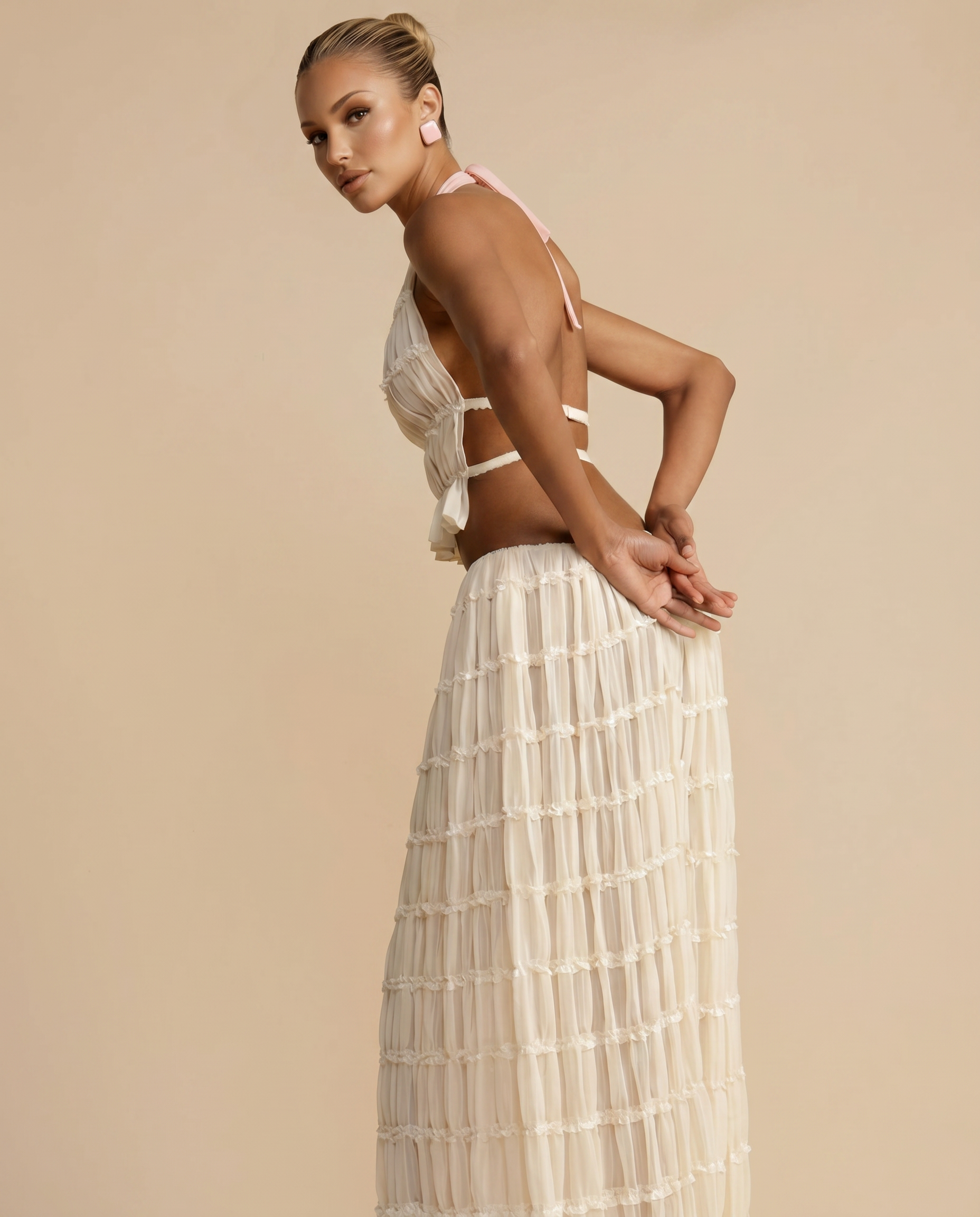 Women's halter top and pleated maxi skirt set