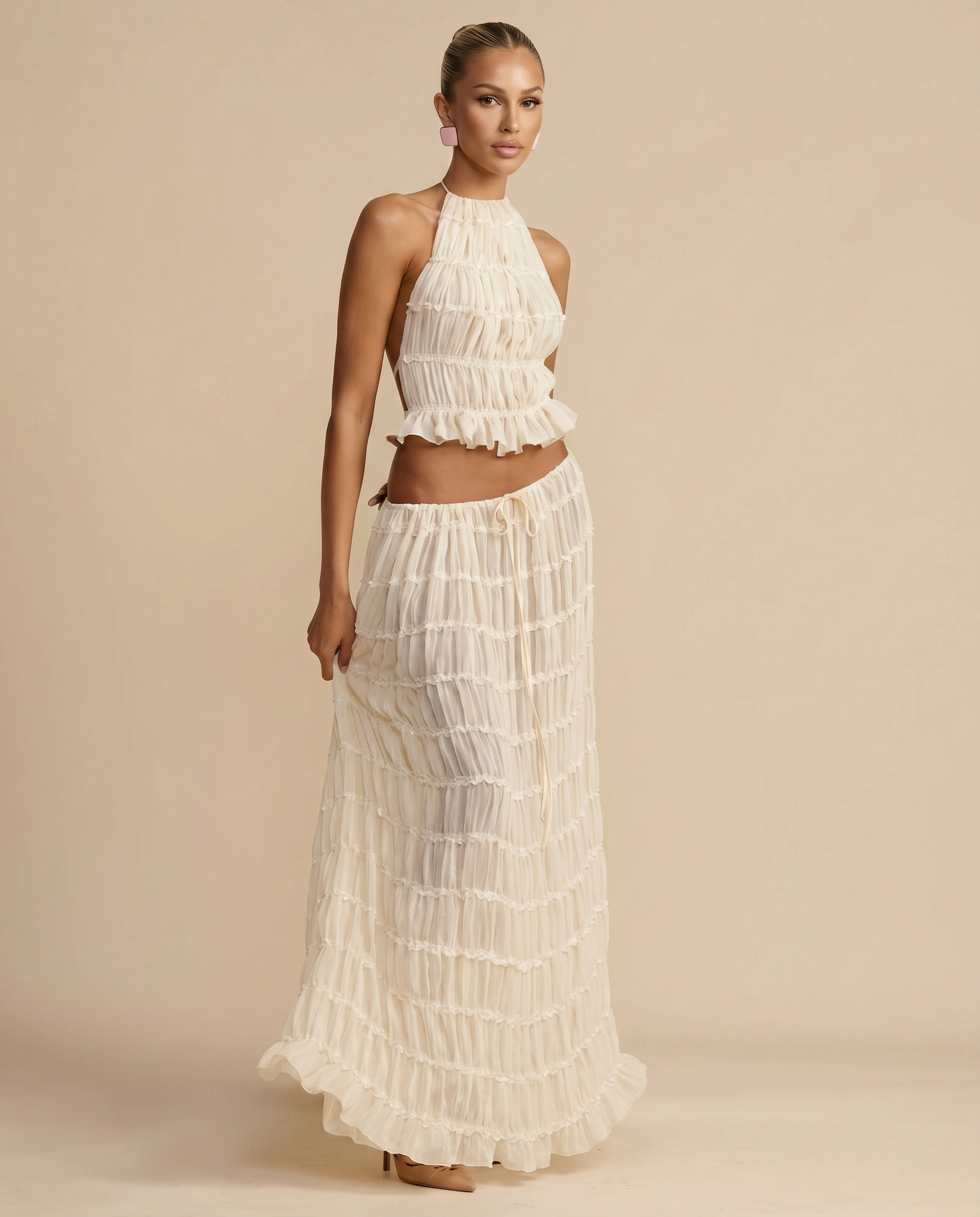 Women's halter top and pleated maxi skirt set