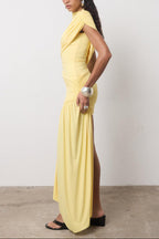 Women's high neck ruched asymmetric mini cocktail dress