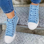 Women's high-top denim sneakers with zip detail and lace-up front