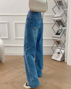 Women's high-waisted distressed wide-leg jeans