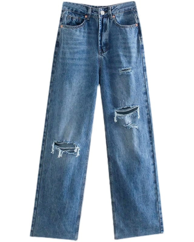 Women's high-waisted distressed wide-leg jeans