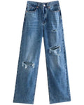 Women's high-waisted distressed wide-leg jeans