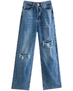 Women's high-waisted distressed wide-leg jeans