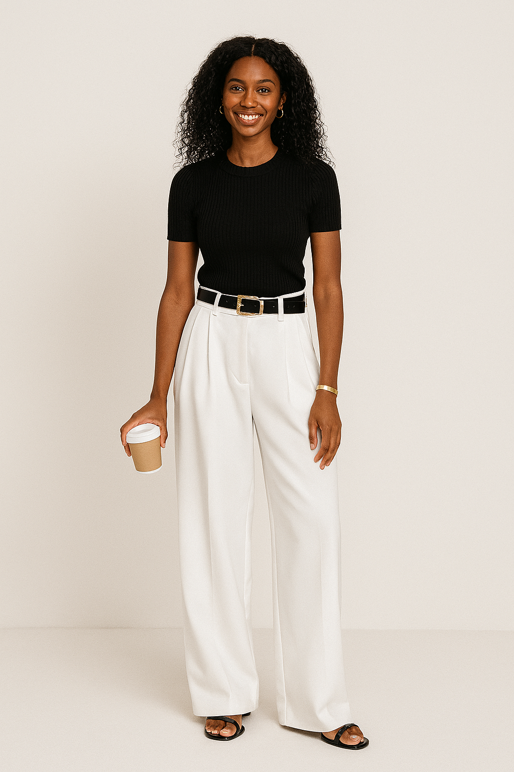 Women's high-waisted pleated wide-leg trousers