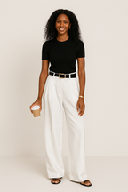Women's high-waisted pleated wide-leg trousers