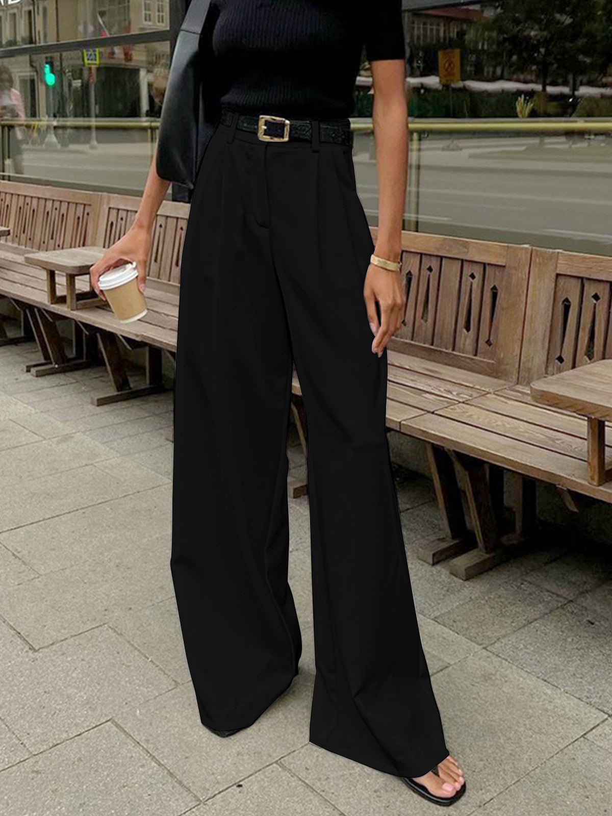 Women's high-waisted pleated wide-leg trousers