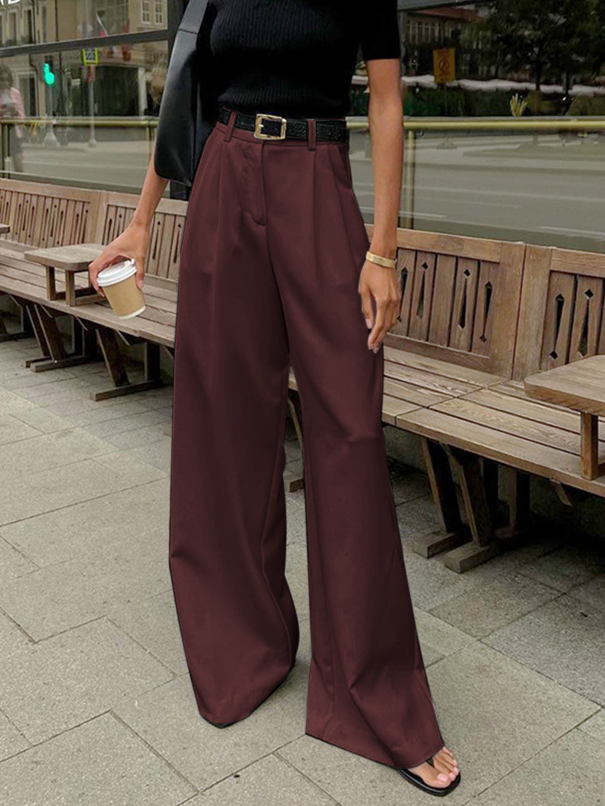 Women's high-waisted pleated wide-leg trousers