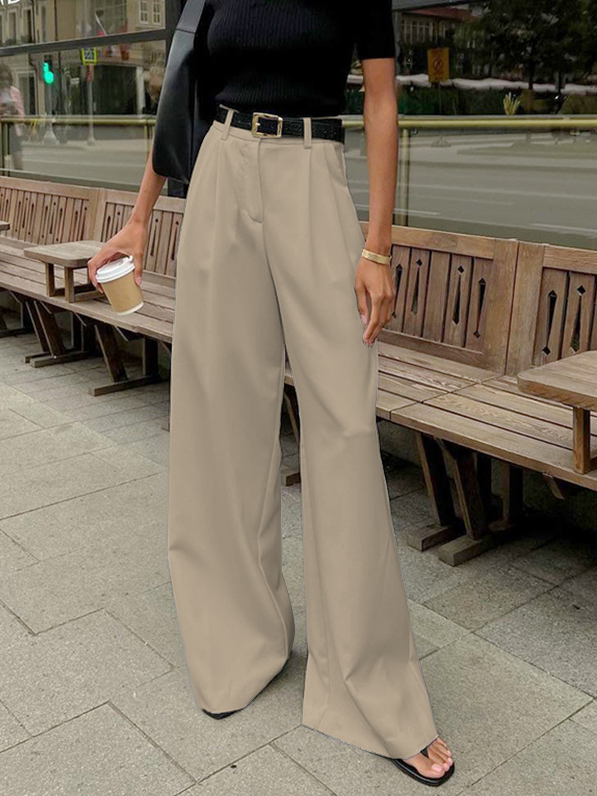Women's high-waisted pleated wide-leg trousers