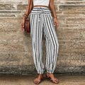 Women's high-waisted striped boho summer pants with drawstring waist