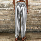 Women's high-waisted striped boho summer pants with drawstring waist