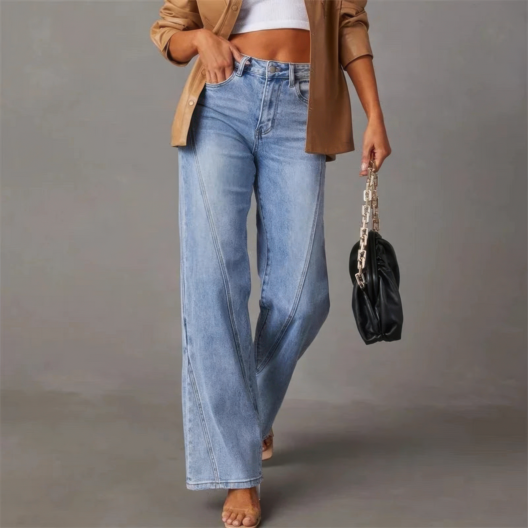Women's high-waisted denim jeans with seam detail