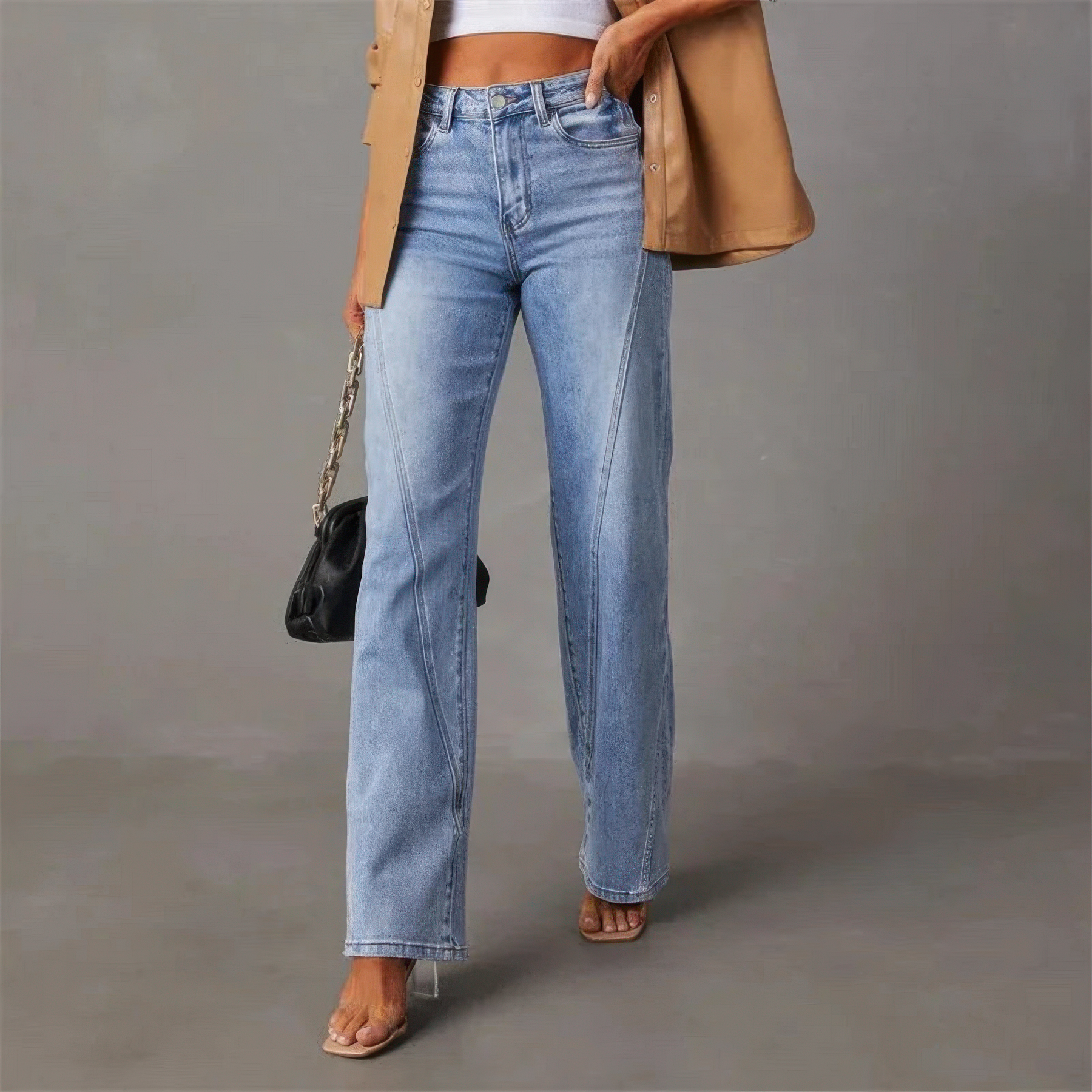 Women's high-waisted denim jeans with seam detail