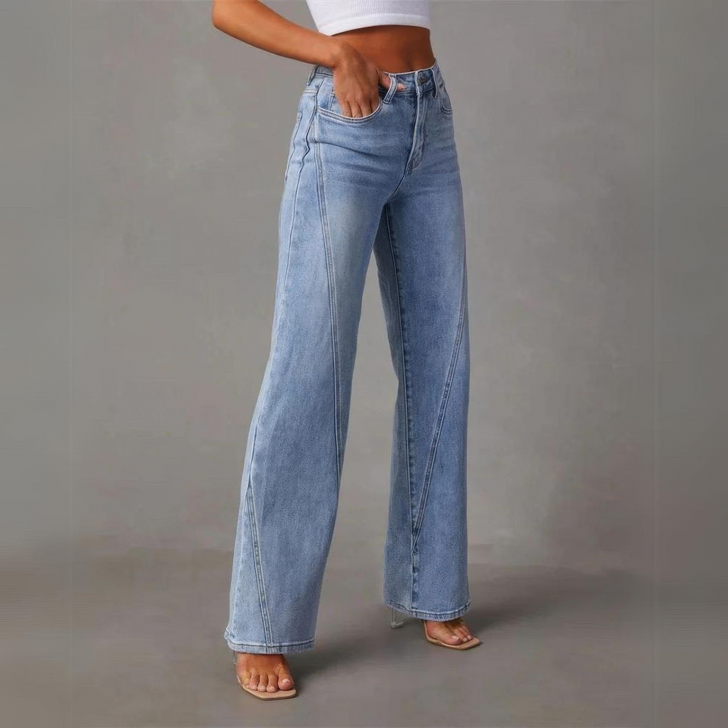 Women's high-waisted denim jeans with seam detail