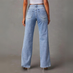Women's high-waisted denim jeans with seam detail