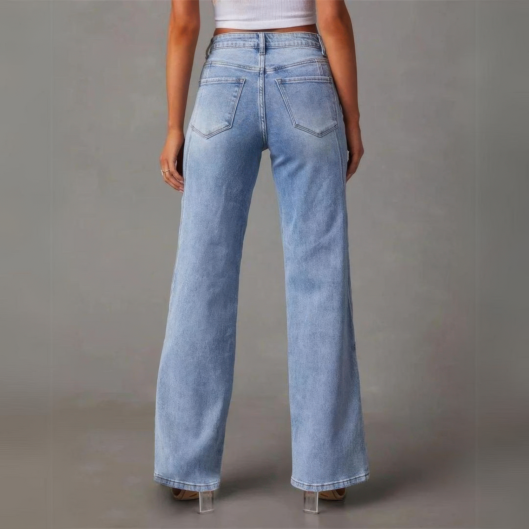 Women's high-waisted denim jeans with seam detail