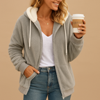 Women's hooded fleece jacket with open front