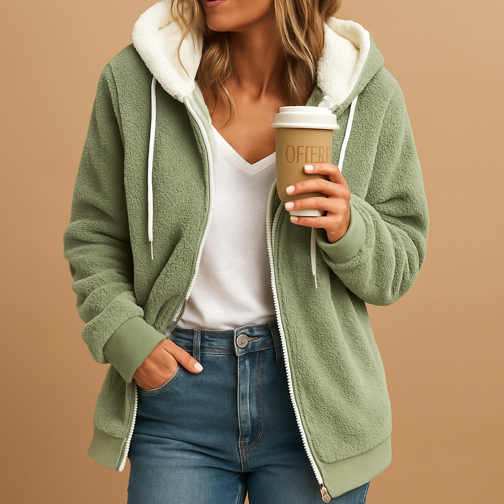 Women's hooded fleece jacket with open front