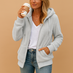 Women's hooded fleece jacket with open front